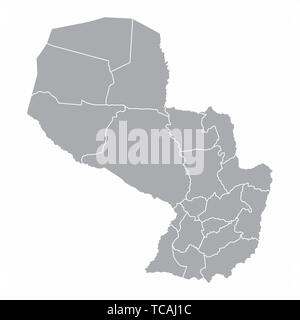 A gray map of Paraguay divided into provinces Stock Vector