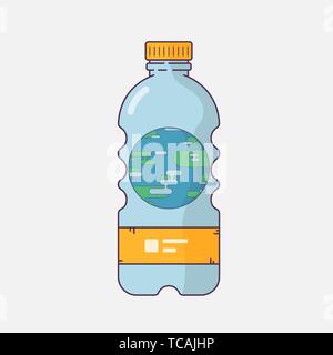 World environment day, Beat Plastic Pollution Day. Isolated plastic bottle with water, empty used bottle illustration. Stock Vector