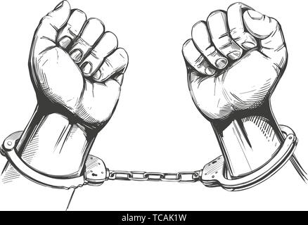 handcuffed hands icon hand drawn vector illustration sketch Stock Vector