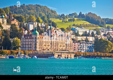 Lucerne lake waterfront and famous landmarks view, beautiful landscapes of Switzerland Stock Photo