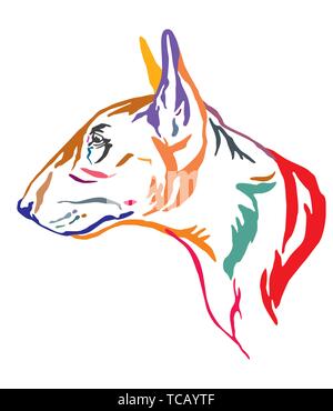 Colorful decorative outline portrait of  Bull Terrier Dog looking in profile, vector illustration in different colors isolated on white background. Im Stock Vector