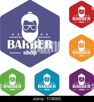 Barber shop icons vector hexahedron Stock Vector