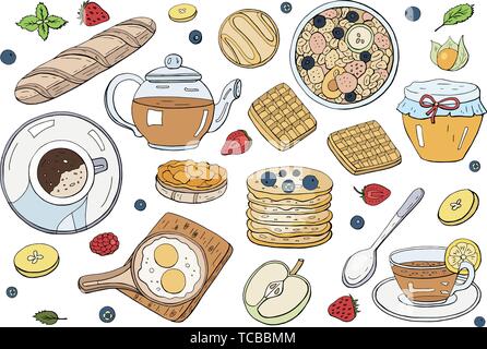 Black and white and color coffee and marshmallow  on white background.  Stock Vector