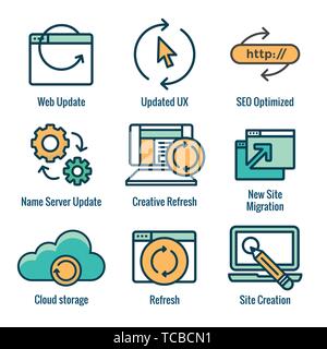 Website Update Icon Set - seo update, site creation, and name server update Stock Vector