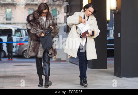 MILANO, Italy: 12 January 2019: Fashion bloggers street style outfits before Neil Barrett fashion show during Milano fashion week Man fall/winter 2019 Stock Photo