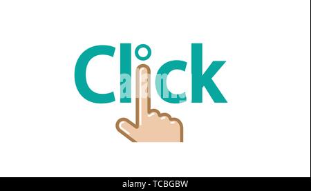 Click Typography Hand Finger Logo Vector Design Illustration Stock Vector