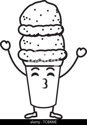 cute ice cream monochrome kawaii character Stock Vector