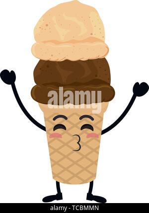 cute ice cream monochrome kawaii character Stock Vector