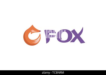 Fox Red Text Tail Text Typography Logo Design Symbol Vector Illustration Stock Vector