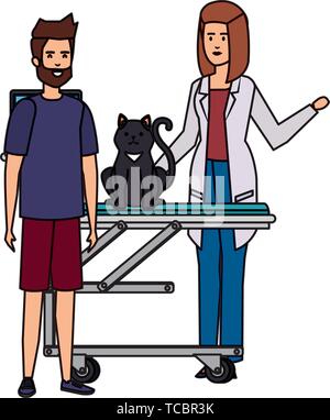 female veterinary with cat in stretcher vector illustration Stock Vector