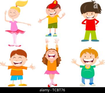 Cartoon Illustration of Funny Elementary Age Children and Teenager Characters Set Stock Vector