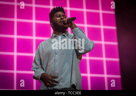 Aarhus, Denmark. 06th June, 2019. Denmark, Aarhus - June 6, 2019. The American singer and songwriter Khalid performs a live concert during the Danish music festival Northside 2019 in Aarhus. (Photo Credit: Gonzales Photo/Alamy Live News Stock Photo