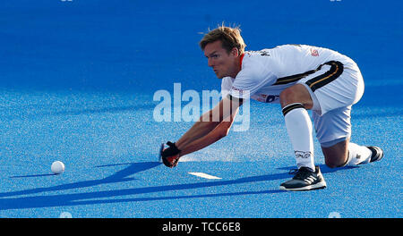 London, UK. 06th June, 2019. LONDON, England. June 06: Mathis Muller of Germany during FIH Pro League between Great Britain and Germany at Lee Valley Hockey and Tennis Centre on 06 June 2019 in London, England. Credit: Action Foto Sport/Alamy Live News Stock Photo