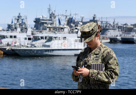Kiel, Germany. 07th June, 2019. Mary Walsh, Lieutenant of the US Navy, for the launch of the manoeuvre Baltic Operations (BALTOPS) in the naval port. Warships from 18 nations take part in the manoeuvre on the Baltic Sea starting on 08.06.2019 Credit: Carsten Rehder/dpa/Alamy Live News Stock Photo