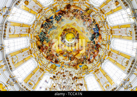 Colorful Frescoes on the Dome Ceiling of Ettal Abbey (Kloster Ettal), a Benedictine monastery in  Ettal village, Bavaria, Germany. Stock Photo