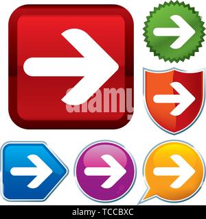 Vector illustration. Set shiny icon series on buttons. Simple arrow. Stock Vector