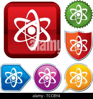 Vector illustration. Set shiny icon series on buttons. Atomic element. Stock Vector