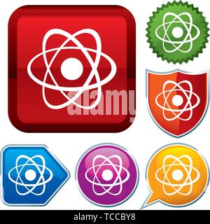 Vector illustration. Set shiny icon series on buttons. Atomic Stock Vector