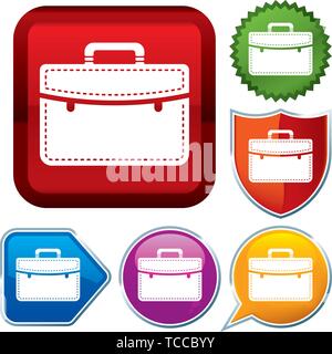 Vector illustration. Set shiny icon series on buttons. Executive briefcase. Stock Vector