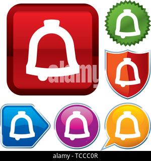 Vector illustration. Set shiny icon series on buttons. Bell. Stock Vector