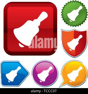 Vector illustration. Set shiny icon series on buttons. Hand bell. Stock Vector