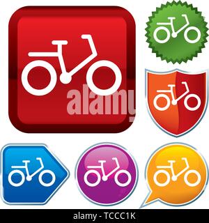 Vector illustration. Set shiny icon series on buttons. Bicycle. Stock Vector