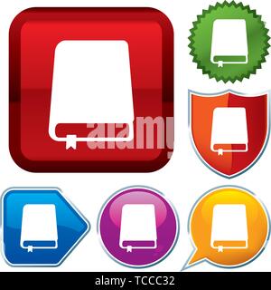 Vector illustration. Set shiny icon series on buttons. Book. Stock Vector