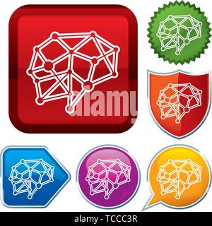 Vector illustration. Set shiny icon series on buttons. Brain. Stock Vector