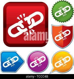 Vector illustration. Set shiny icon series on buttons. Broken link. Stock Vector