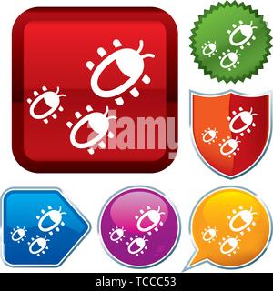 Vector illustration. Set shiny icon series on buttons. Bugs. Stock Vector