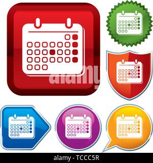 Vector illustration. Set shiny icon series on buttons. Calendar. Stock Vector