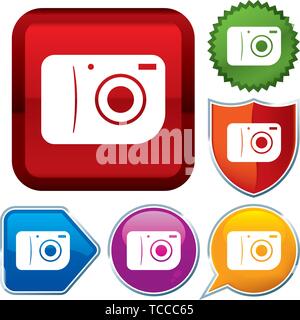 Vector illustration. Set shiny icon series on buttons. Camera. Stock Vector