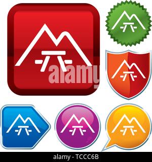 Vector illustration. Set shiny icon series on buttons. Camping. Stock Vector