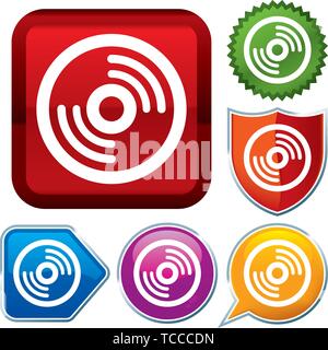 Vector illustration. Set shiny icon series on buttons. CD Stock Vector