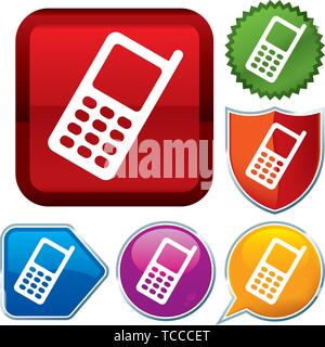 Vector illustration. Set shiny icon series on buttons. Cellphone. Stock Vector