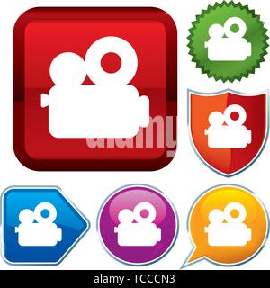 Vector illustration. Set shiny icon series on buttons. Cinema. Stock Vector