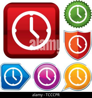 Vector illustration. Set shiny icon series on buttons. Clock. Stock Vector