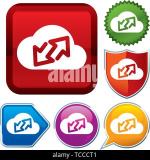 Vector illustration. Set shiny icon series on buttons. Cloud computing. Stock Vector