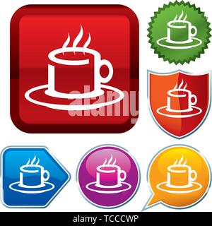 Vector illustration. Set shiny icon series on buttons. Coffee. Stock Vector