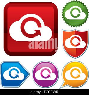 Vector illustration. Set shiny icon series on buttons. Cloud computing. Stock Vector