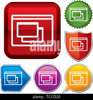 Vector illustration. Set shiny icon series on buttons. computer window. Stock Vector