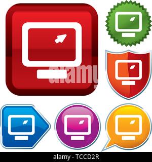 Vector illustration. Set shiny icon series on buttons. Computer. Stock Vector