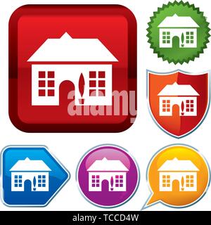 Vector illustration. Set shiny icon series on buttons. Cottage. Stock Vector
