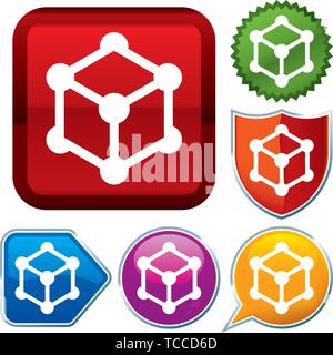 Vector illustration. Set shiny icon series on buttons. Cube. Stock Vector