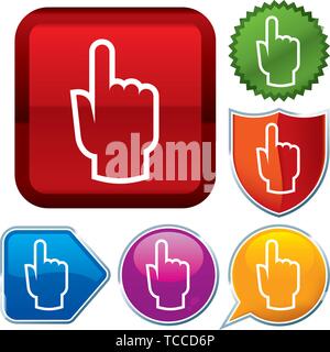 Vector illustration. Set shiny icon series on buttons. Hand. Stock Vector