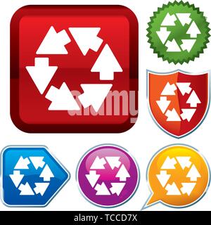 Vector illustration. Set shiny icon series on buttons. Cycle. Stock Vector