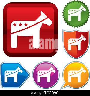 Vector illustration. Set shiny icon series on buttons. Democratic. Stock Vector