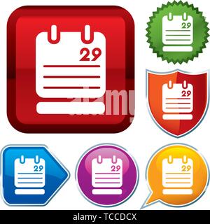 Vector illustration. Set shiny icon series on buttons. Day agenda. Stock Vector