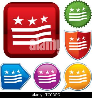 Vector illustration. Set shiny icon series on buttons. American flag. Stock Vector