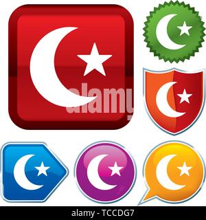 Vector illustration. Set shiny icon series on buttons. Arabic. Stock Vector
